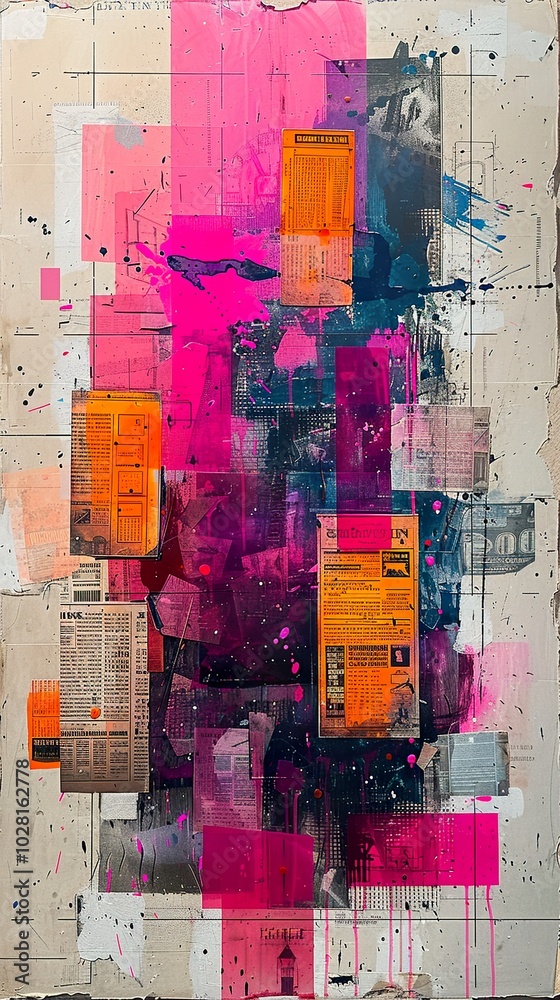 Fototapeta premium Abstract Collage Art: Layered Textures and Geometric Shapes