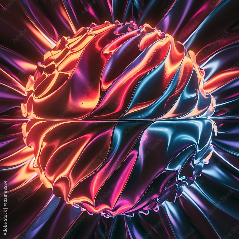 Obraz premium Dynamic fluid gradient techno sphere. Mesmerizing 3D effect sphere pulsating with vibrant colors, blending light and shadows for captivating and futuristic visual spectacle