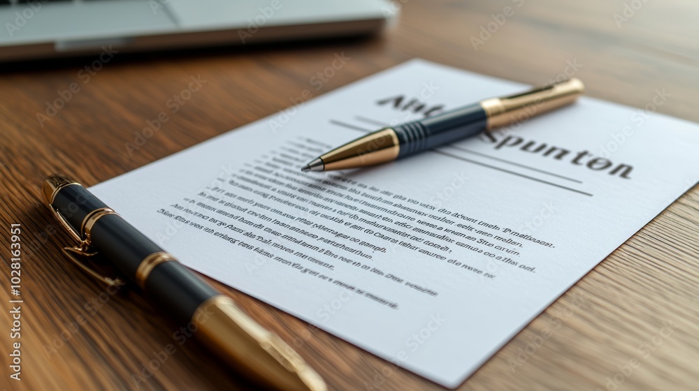 Business Contract on Wooden Desk with Pens Business Contract on Wooden Desk with Pens
