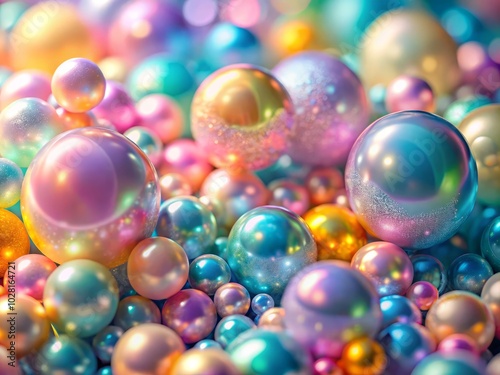 Multicolored Space Bubbles 3D Cluster - Pastel Decorative Balls Abstract Illustration of Pearls in Tilt-Shift Photography Style for Modern Art and Home Decor