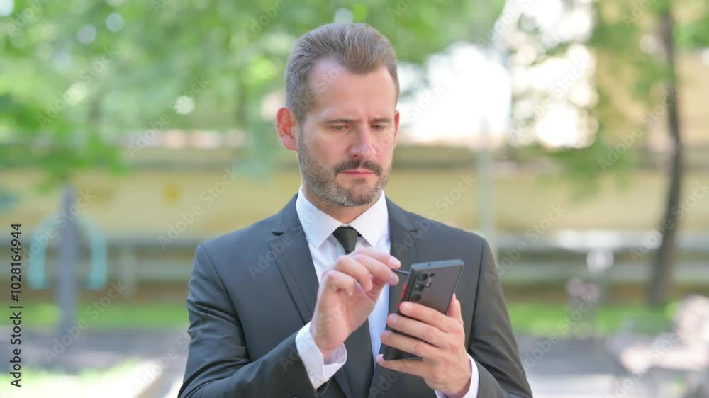 Portrait of Middle Aged Businessman Using Stylus Pen on Smartphone Portrait of Middle Aged Businessman Using Stylus Pen on Smartphone