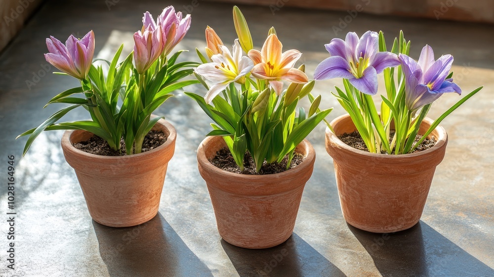 Colorful Lily Pots in Soft Natural Light Colorful Lily Pots in Soft Natural Light