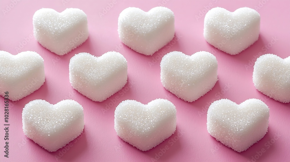 Fototapeta premium Sugar hearts frame on pink background Romantic St Valentines day concept Top view Copy space : Generative AI