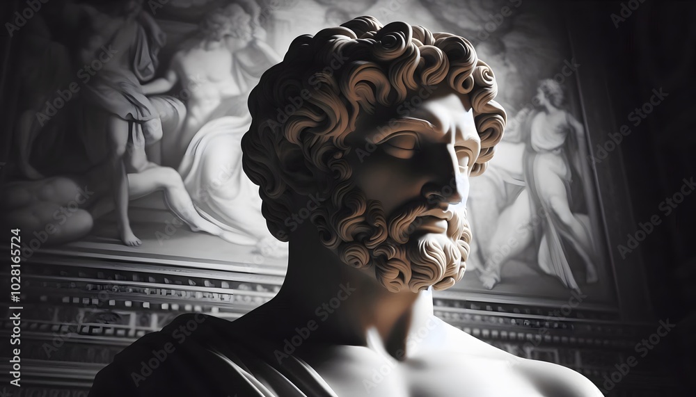 A beautiful statue of a stoic. The statue is made of ivory, high details, 4K, ready to add your text, tiktok, youtube materials A beautiful statue of a stoic. The statue is made of ivory, high details, 4K, ready to add your text, tiktok, youtube materials