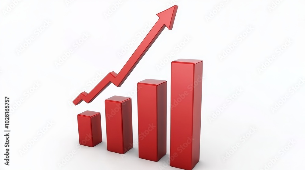 Red D Bar Chart with Arrow Showing Growth Red D Bar Chart with Arrow Showing Growth