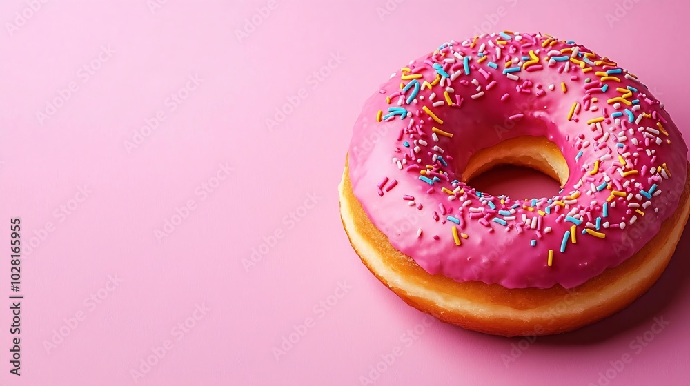 Donut on pink background Top view Copy space : Generative AI Donut on pink background Top view Copy space : Generative AI