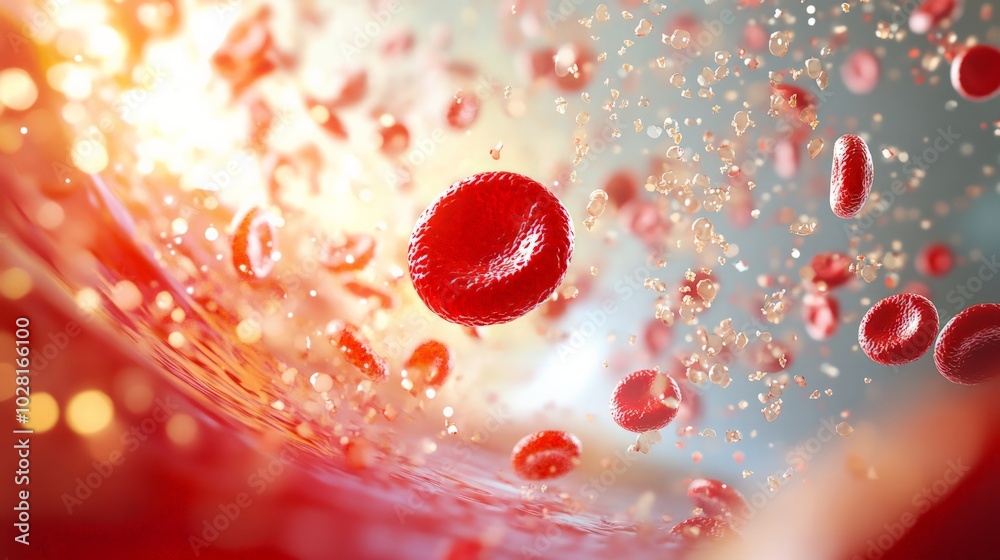 Fototapeta premium A magnified image of a single red blood cell flowing through the bloodstream.
