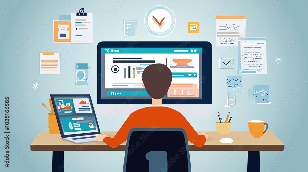 A teacher designing e-learning content on a user-friendly platform. A teacher designing e-learning content on a user-friendly platform.
