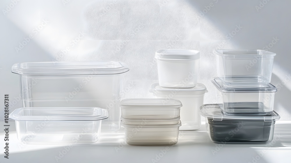 Plastic food storage containers on a white background. Plastic food storage containers on a white background.