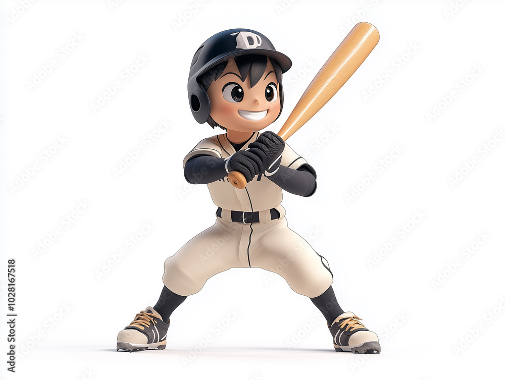a 3D cartoon illustration character in various sports activities isolated real sport equipment on a white background for sport poster advertisements
