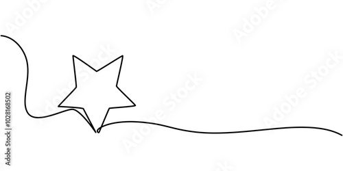 Line star one continuous line drawing design vector, A continuous outline of five stars. Single line editable 5 star icon. Concept of rating service and customer reviews. Christmas divider. Minimalist