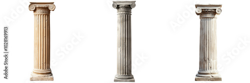 A classic Greek column with fluted detailing, showcasing traditional architectural design isolated on transparent background  photo