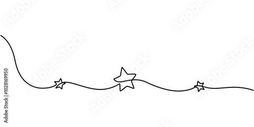 Line star one continuous line drawing design vector, A continuous outline of five stars. Single line editable 5 star icon. Concept of rating service and customer reviews. Christmas divider. Minimalist