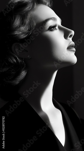 Elegant woman portrait, dramatic lighting.