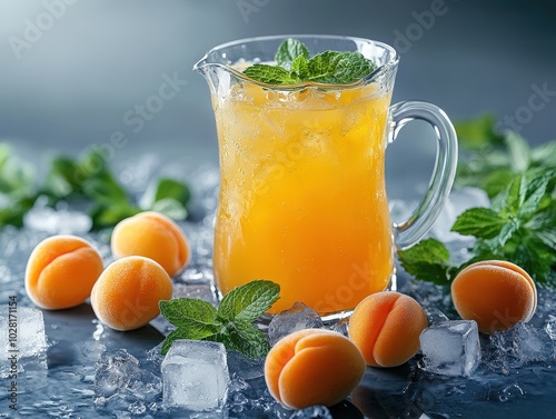 Refreshing Summer Apricot Juice With Mint and Ice Cubes, Qamar Al-Din