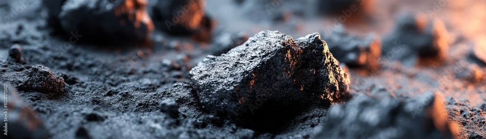 Close Up of Rough Black Stone with Glowing Orange Background Close Up of Rough Black Stone with Glowing Orange Background
