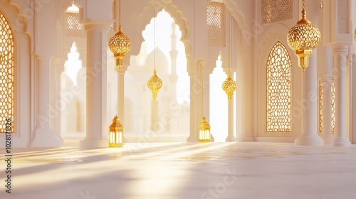 Islamic Architecture Interior with Golden Lanterns