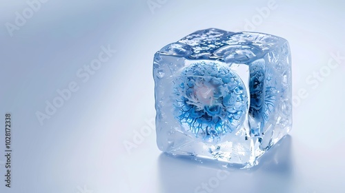 A cryopreservation of genetic of an ovum in ice cube on white background, Generative AI illustrations.