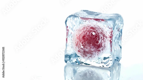 A cryopreservation of genetic of an ovum in ice cube on white background, Generative AI illustrations.