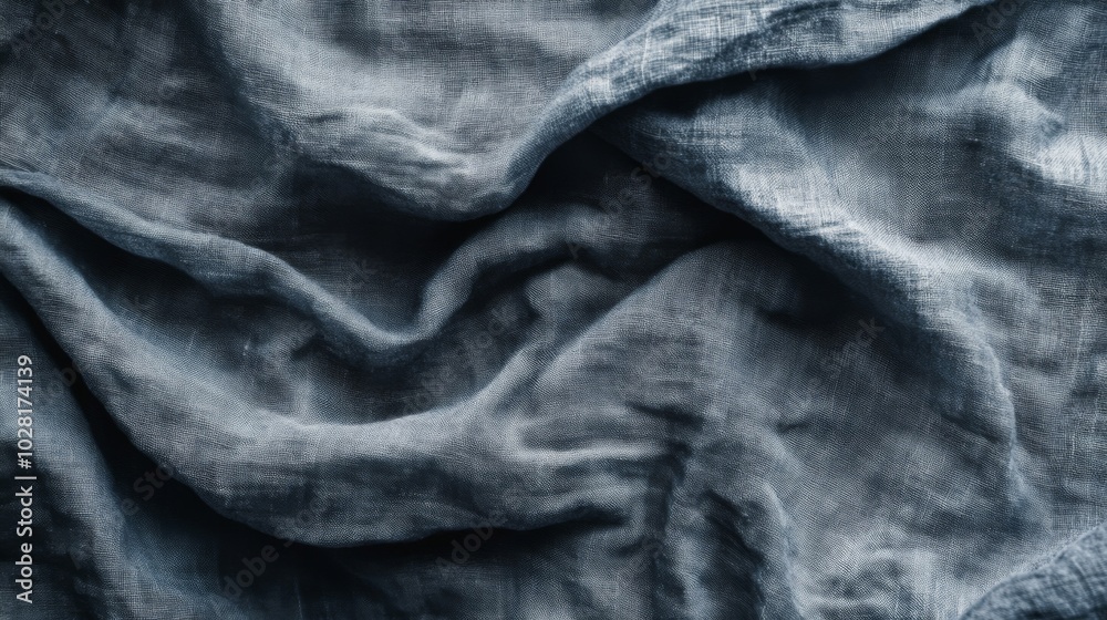 Wrinkled Blue Fabric Texture Close-Up Wrinkled Blue Fabric Texture Close-Up