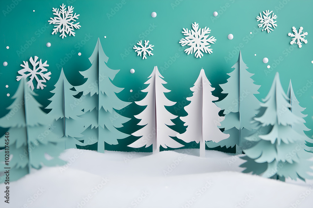 Obraz premium Papercraft art stock image of a winter wonderland