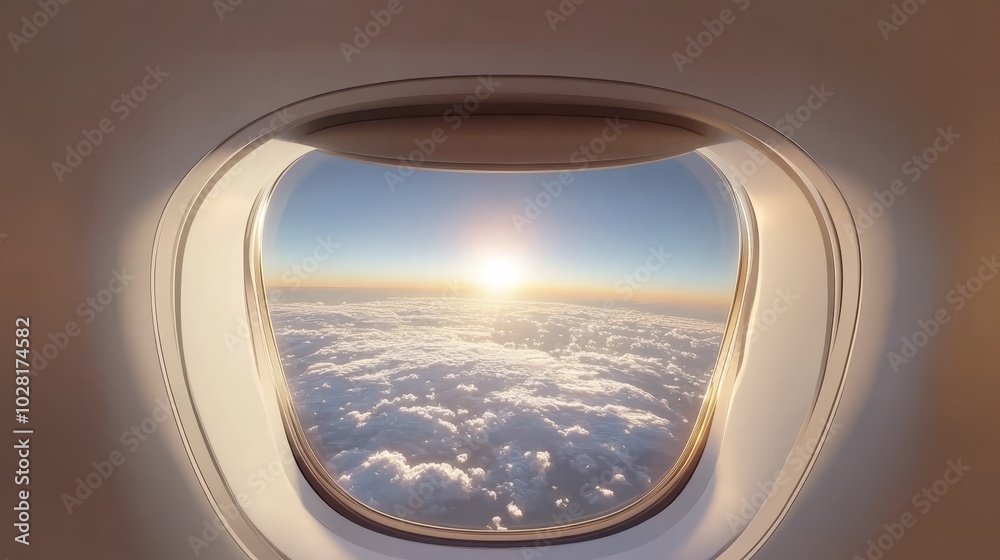 Fototapeta premium Airplane Window View of Sunset Over Clouds