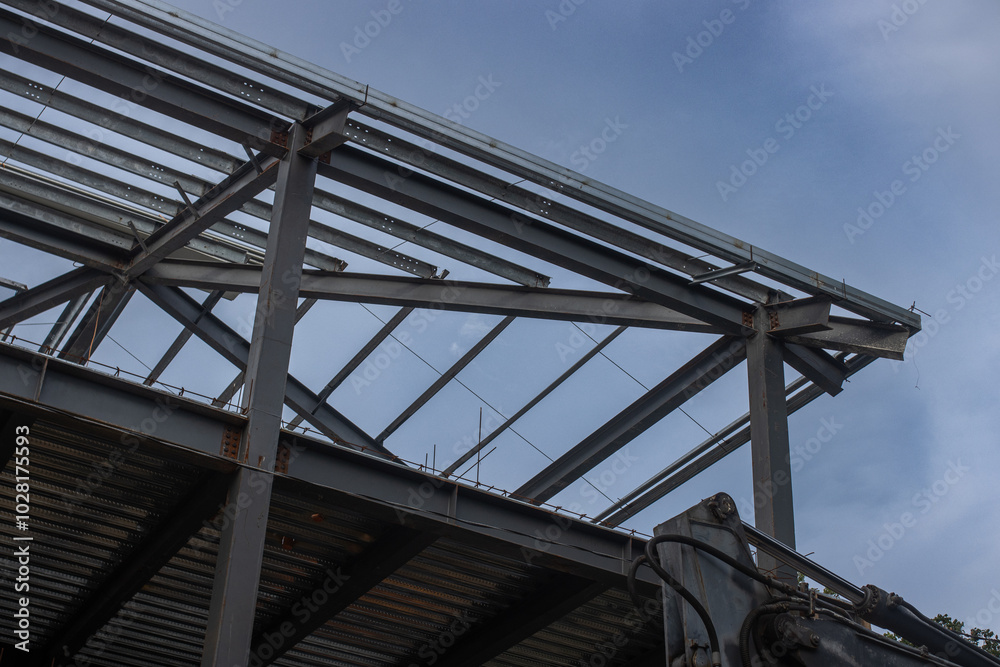 construction of a building made of metal structures, T-beams construction of a building made of metal structures, T-beams