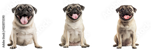 A pug sitting with its tongue out and a playful expression, isolated on a transparent background photo