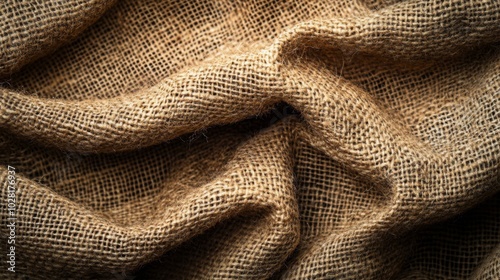 Close-Up Texture of Wrinkled Brown Burlap Fabric