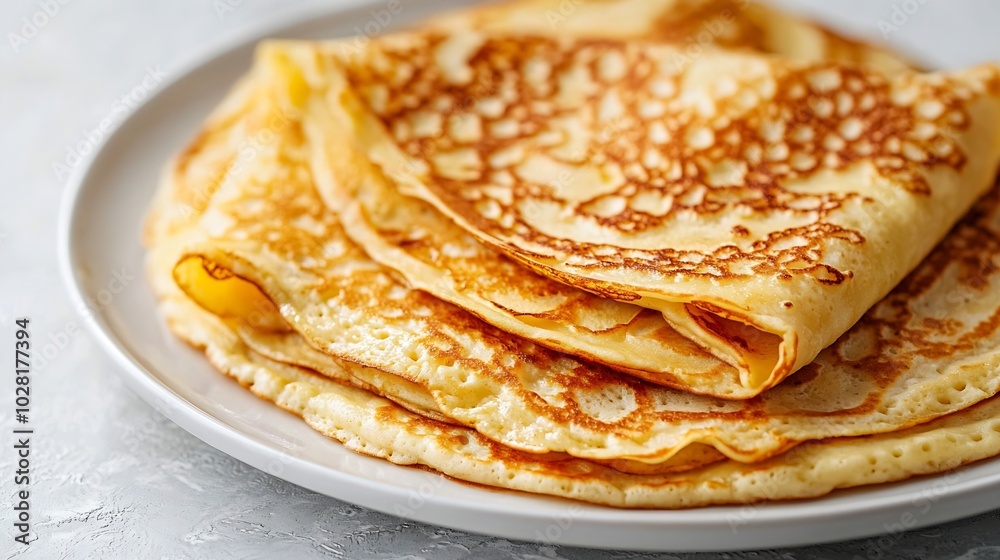 Crepes thin pancakes blini on a white plate Marble background Close up : Generative AI Crepes thin pancakes blini on a white plate Marble background Close up : Generative AI