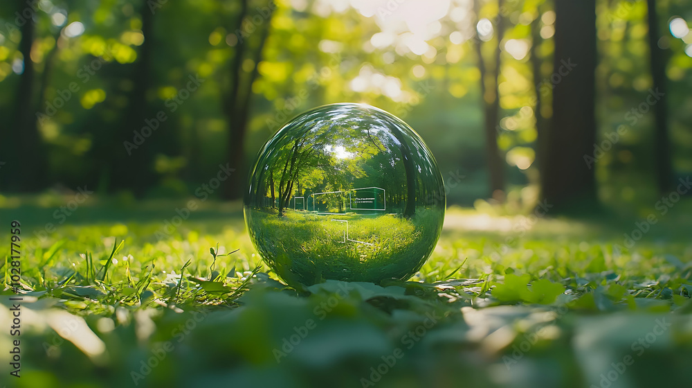 Crystal ball reflecting nature in a forest. Crystal ball reflecting nature in a forest.
