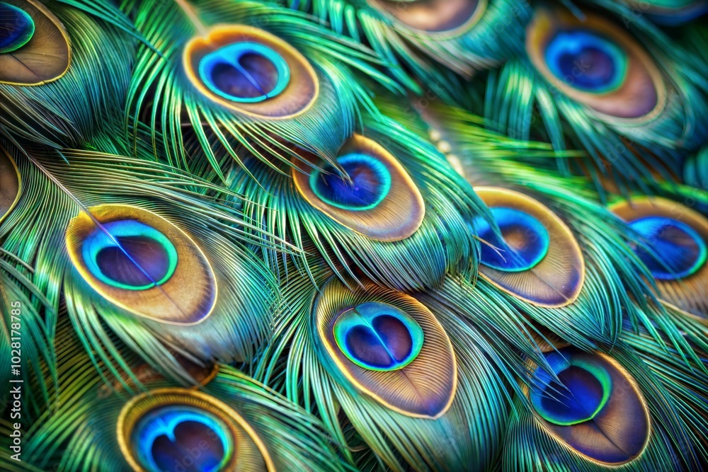 Obraz premium Vibrant peacock feathers cool wallpaper showcasing iridescent patterns