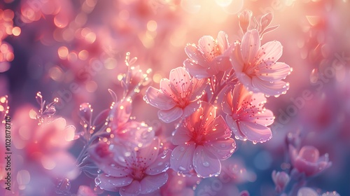 Pink Cherry Blossoms with Dewdrops: A Springtime Floral Delight