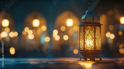 Ornate Lantern with Bokeh Lights photo