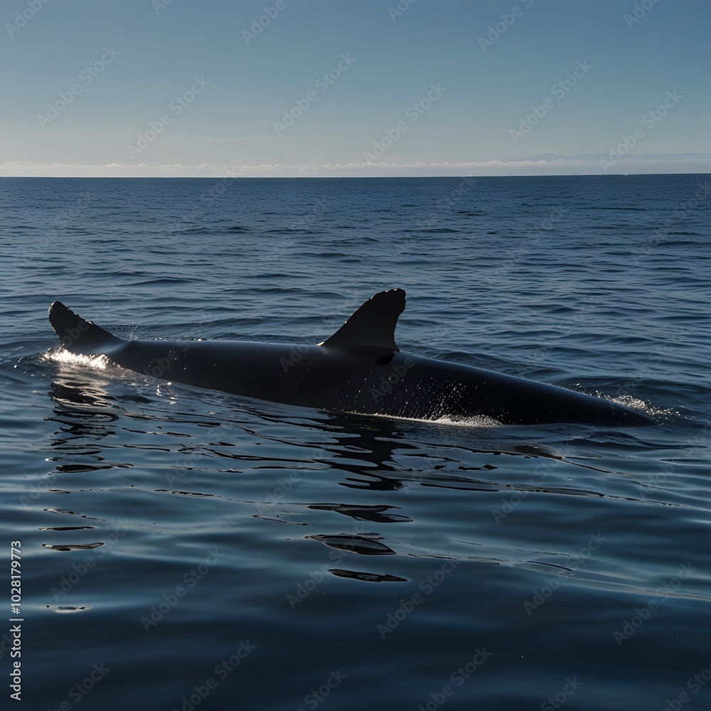 Fototapeta premium Humpback whale in the sea at sunset. 3d render Generated by AI