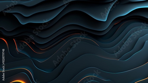 Wallpaper An abstract background with dark waves and blue and orange lights