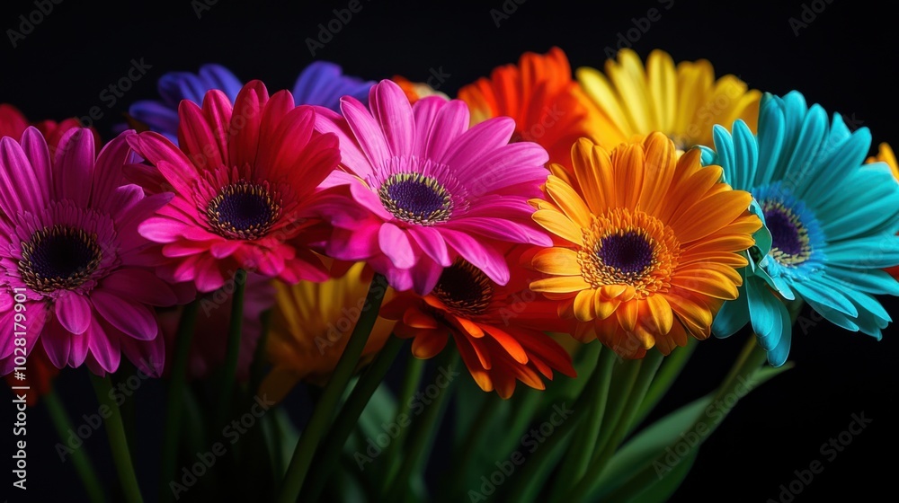Fototapeta premium Colorful bouquet of vibrant gerbera daisies against a dark background