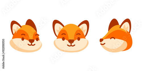 Cute cartoon fox showing different facial expressions