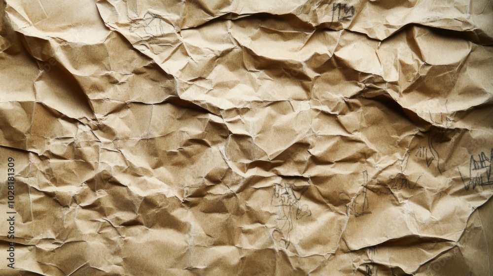 Crumpled Brown Paper with Scribbled Drawings Crumpled Brown Paper with Scribbled Drawings