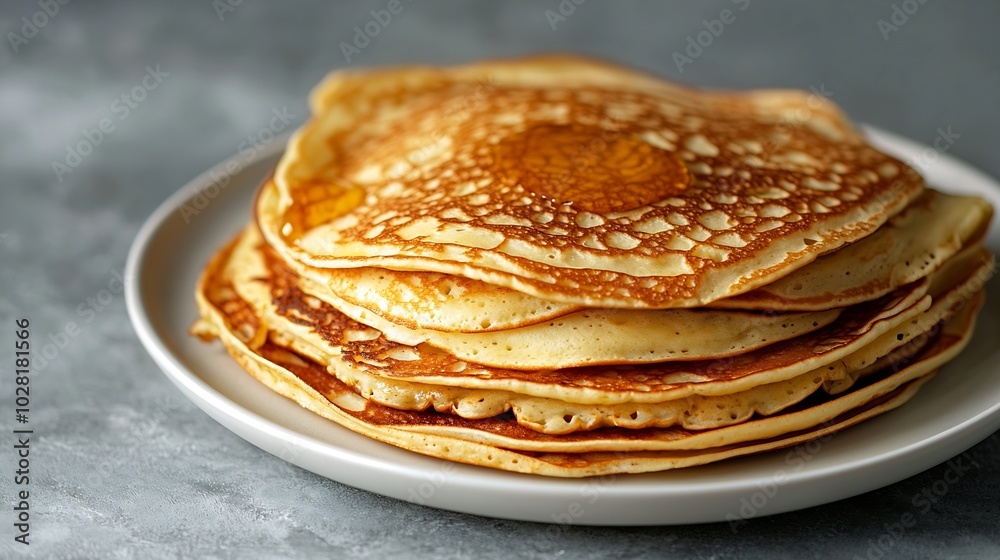 Crepes thin pancakes with honey on a white plate Marble background Top view : Generative AI Crepes thin pancakes with honey on a white plate Marble background Top view : Generative AI