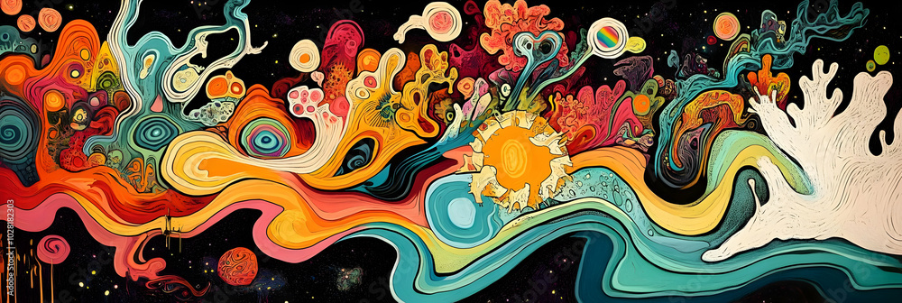 Abstract Psychedelic Art with Swirling Colors and Patterns. Abstract Psychedelic Art with Swirling Colors and Patterns.