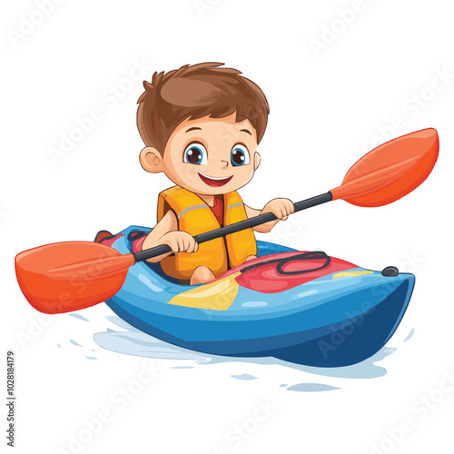 Cartoon boy kayaking