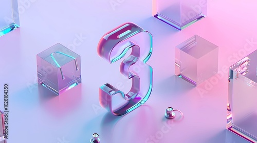 A overhead composition Angl of the number three is made of frosted glass, Frosted glass texture, Generative AI illustrations.