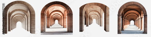 set of Ancient brick archway, showing fading, History Ancient brick archway, png file, Brick archway memory, Ancient architectural brick archway, on a transparent backgrounds