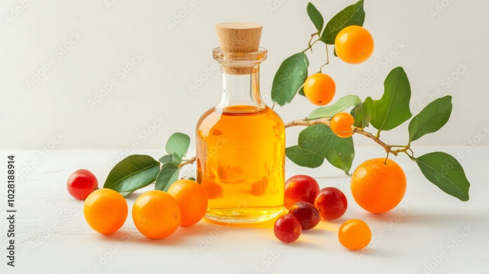 Bottle of oil with fresh fruits on a white isolated background. Bottle of oil with fresh fruits on a white isolated background.