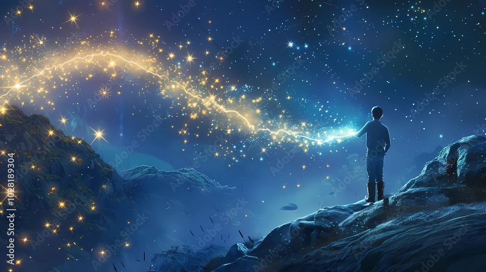 Obraz premium A starry magic trail like is being used on graphics for the movie, Generative AI illustrations.