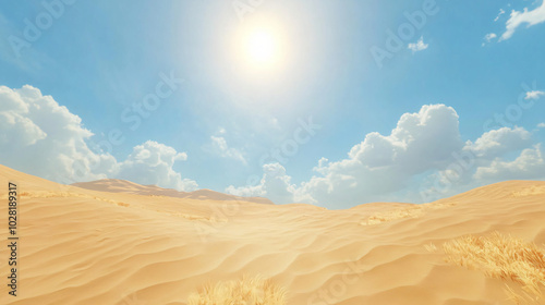 An endless expanse of golden sand dunes under the bright sun.