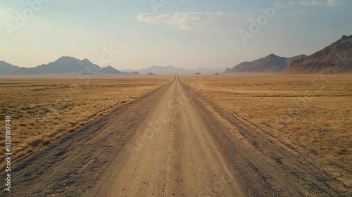 An endless stretch of desert road disappearing into the horizon.