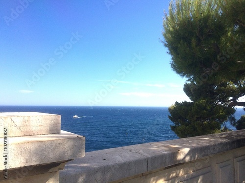 a view of the Mediterranean sea from somewhere high above in Monaco France photo