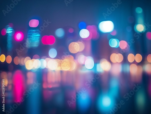 A vibrant abstract background of blurred city lights in various colors, creating a dreamy bokeh effect with glowing blue, pink, and purple hues.